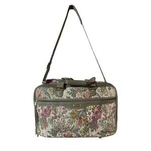 Jaguar Travel Carry On Shoulder Bag Green Red Floral Tapestry 20" x 13" x 7"